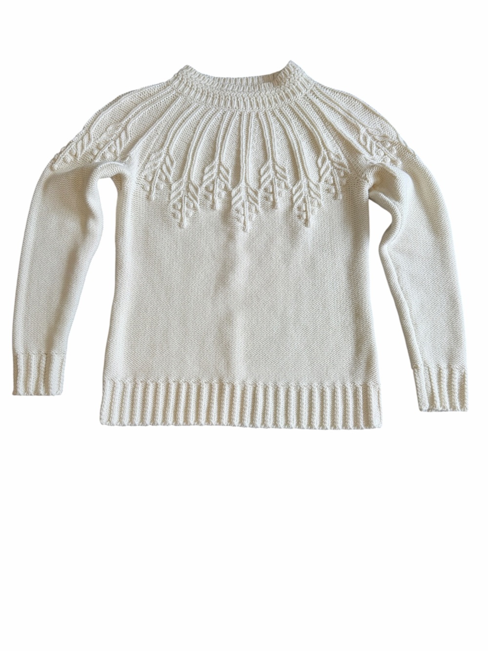 Talbots Petite Ivory Botanical Cable Knit Mock Neck Sweater Size P
